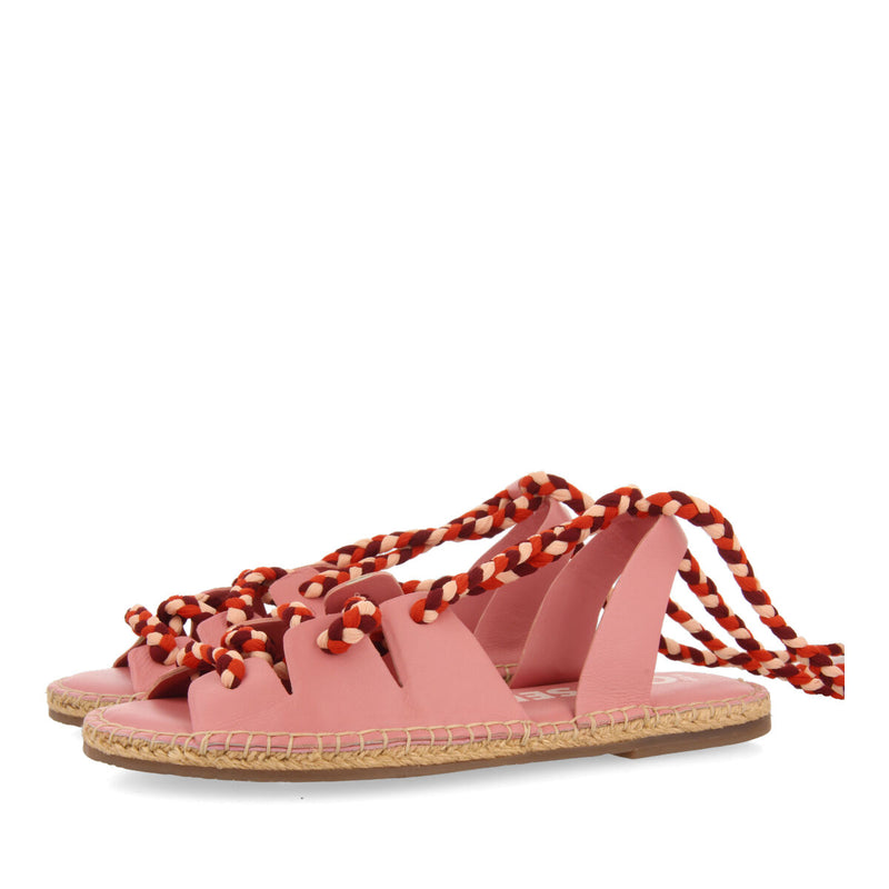 Sandales roses en peau type espadrilles à cordes tressées pour femme bani  