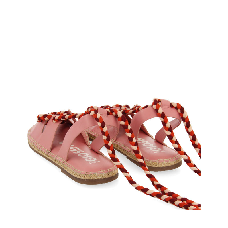 Sandales roses en peau type espadrilles à cordes tressées pour femme bani  