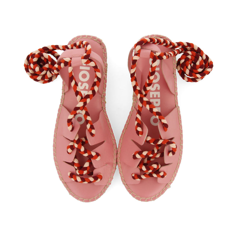 Sandales roses en peau type espadrilles à cordes tressées pour femme bani  
