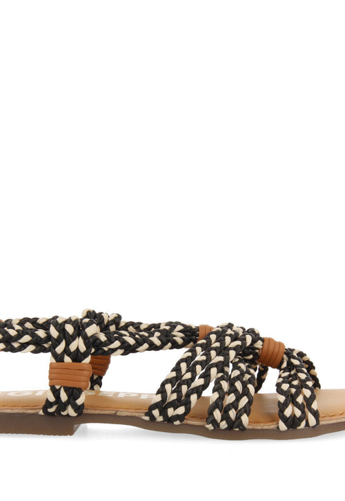 Sandalias planas con trenzado blanco y negro para mujer matupa 