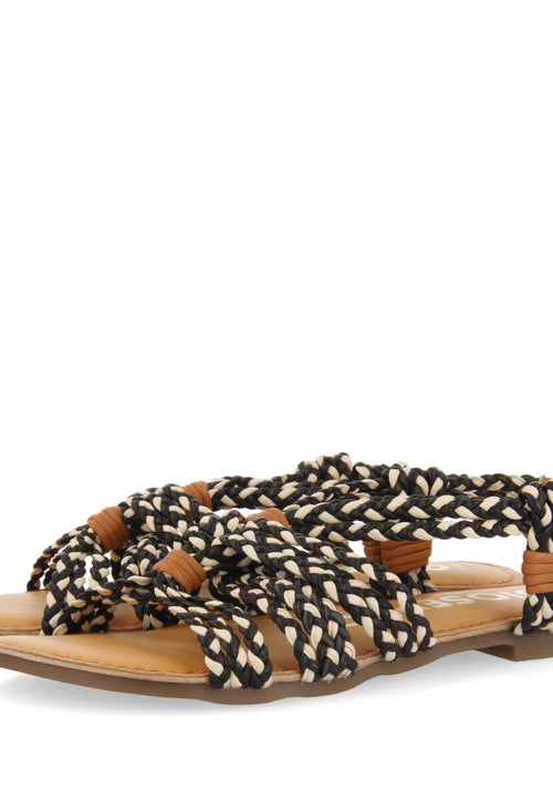 Sandalias planas con trenzado blanco y negro para mujer matupa 