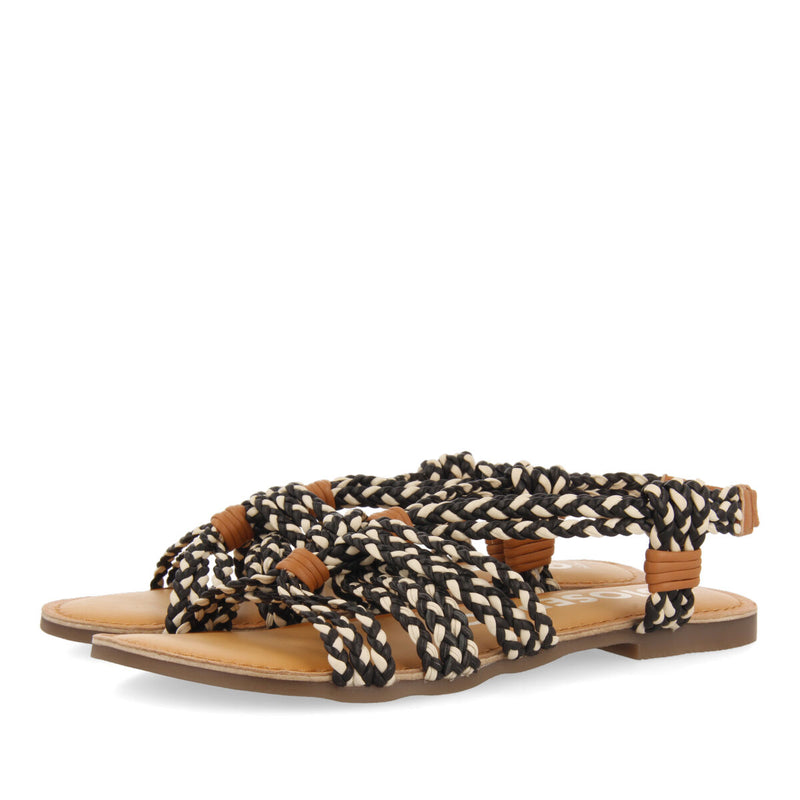 Sandalias planas con trenzado blanco y negro para mujer matupa 