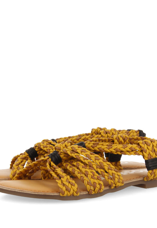Sandalias planas con trenzado mostaza-marrón para mujer matupa 