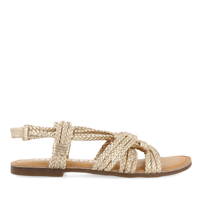 Sandalias planas con trenzado en color dorado para mujer molay 