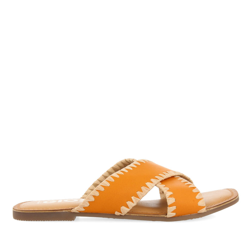 Sandalias naranjas de piel con pasados de rafia para mujer assu 