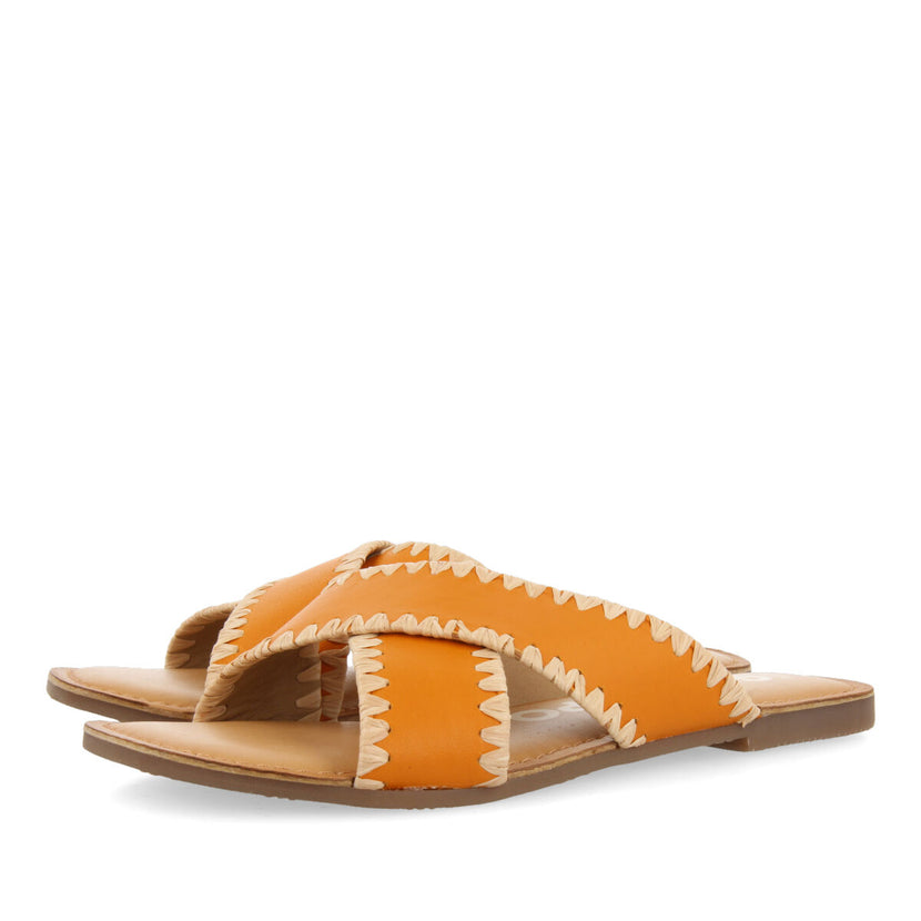 Sandalias naranjas de piel con pasados de rafia para mujer assu 