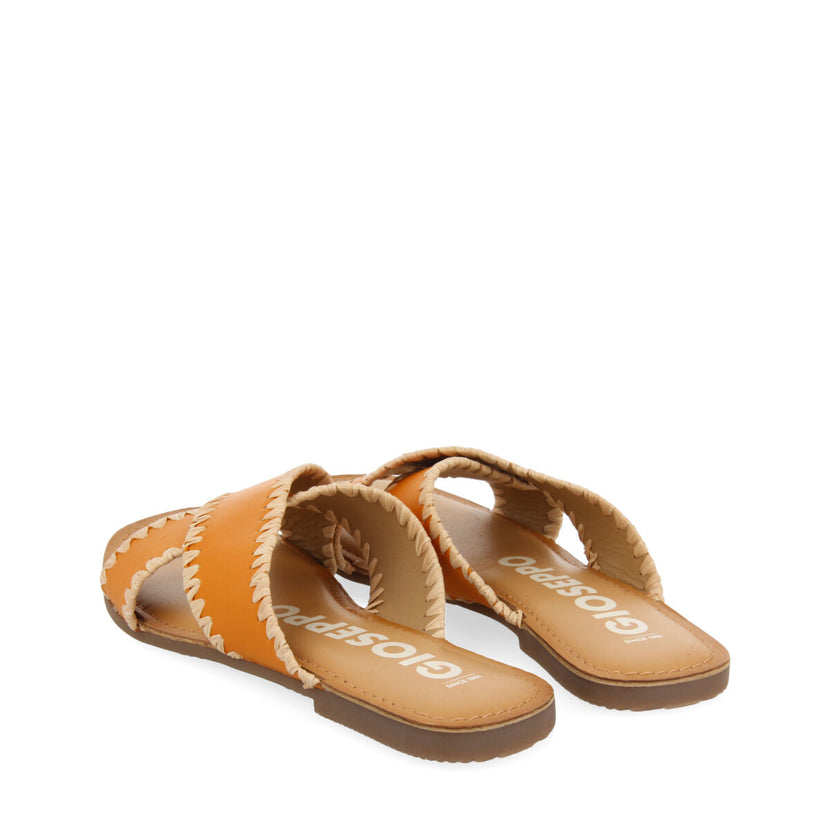 Sandalias naranjas de piel con pasados de rafia para mujer assu 