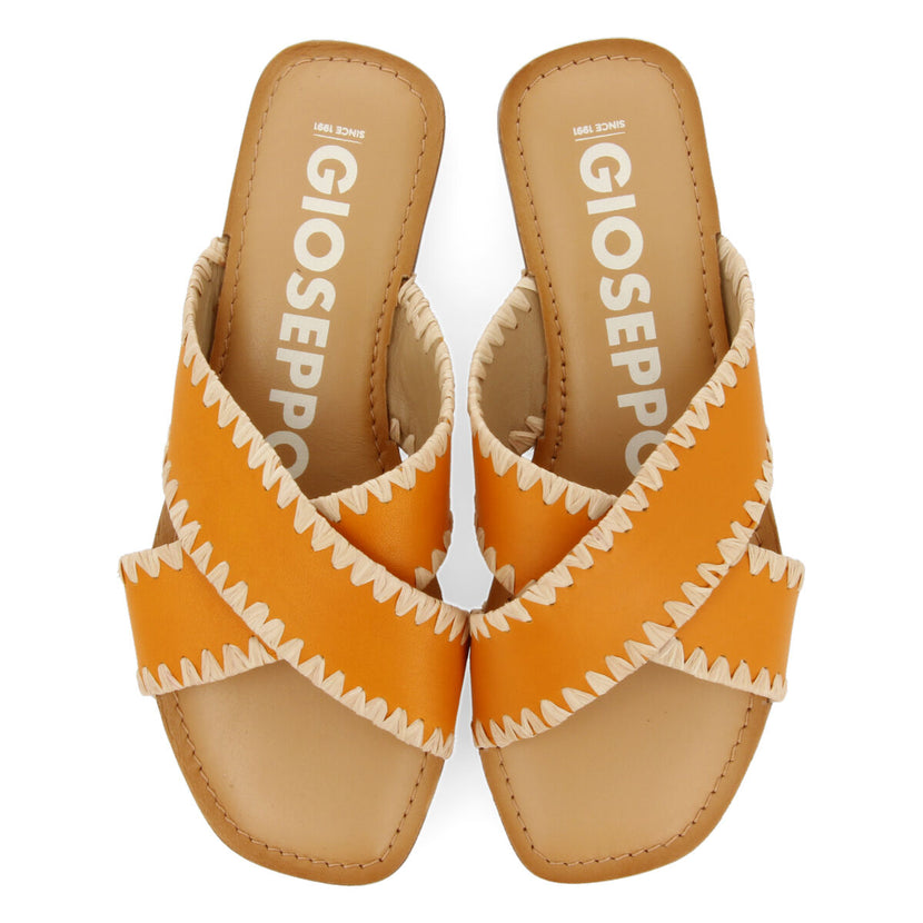 Sandalias naranjas de piel con pasados de rafia para mujer assu 