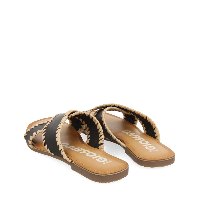 Sandalias negras de piel con pasados de rafia para mujer assu 