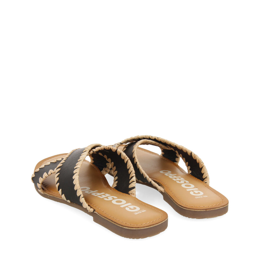 Sandalias negras de piel con pasados de rafia para mujer assu 