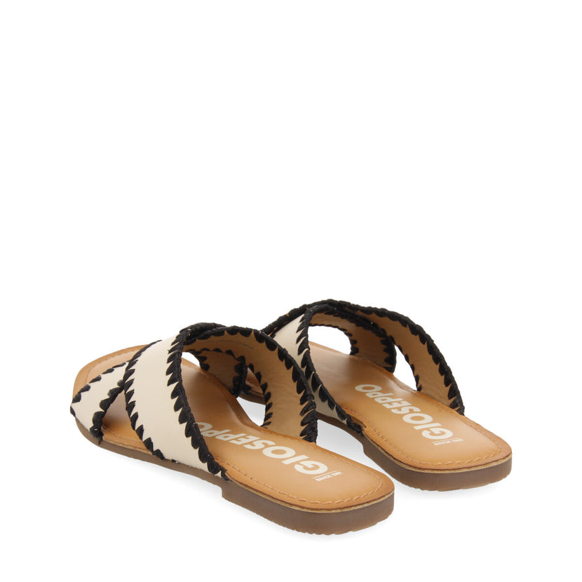 Sandalias off-white de piel con pasados de rafia para mujer assu 