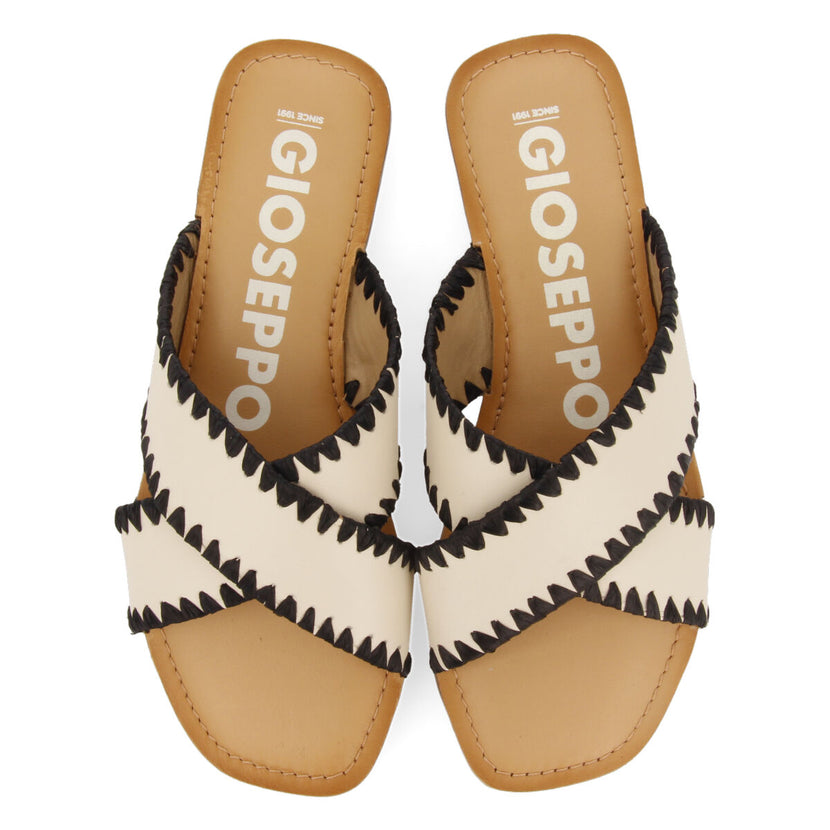 Sandalias off-white de piel con pasados de rafia para mujer assu 