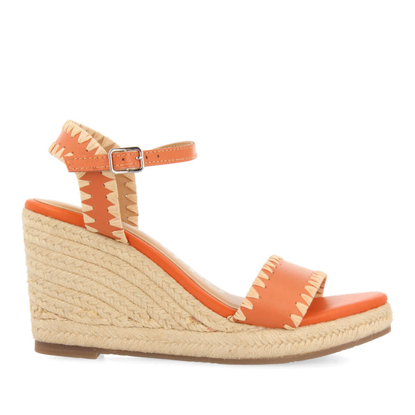 Sandalias de piel color naranja con pespuntes y cuña de yute para mujer neiva 