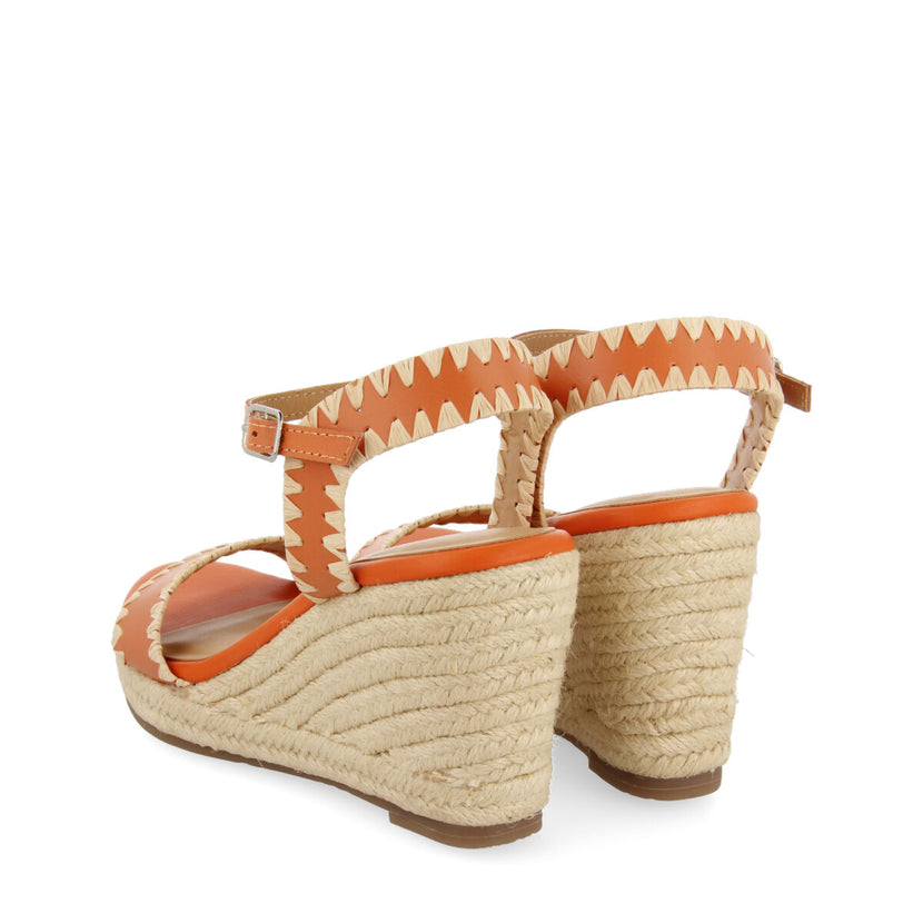 Sandalias de piel color naranja con pespuntes y cuña de yute para mujer neiva 
