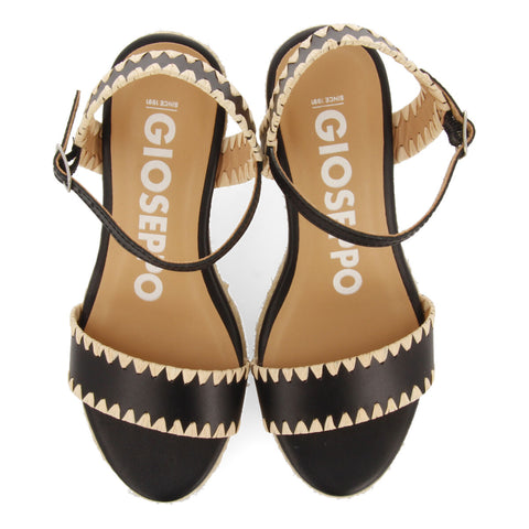 SANDALIAS DE PIEL COLOR NEGRO CON PESPUNTES Y CUÑA DE YUTE PARA MUJER NEIVA 