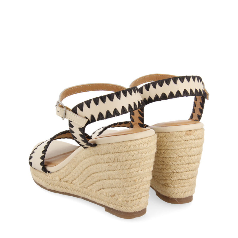 Sandalias de piel color off-white con pespuntes y cuña de yute para mujer neiva 