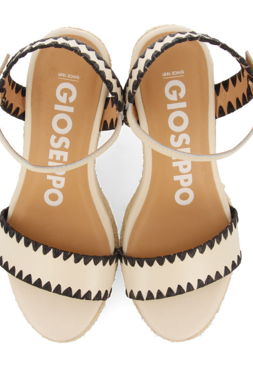 Neiva women's off-white leather sandals with topstitching and jute wedges
