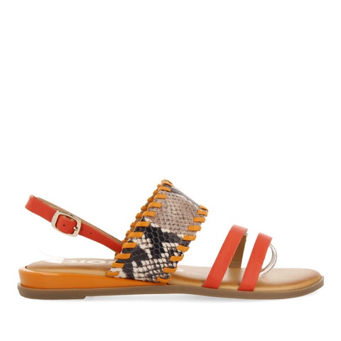 SANDALIAS NARANJA CON PRINT DE SERPIENTE PARA MUJER BRAYE 