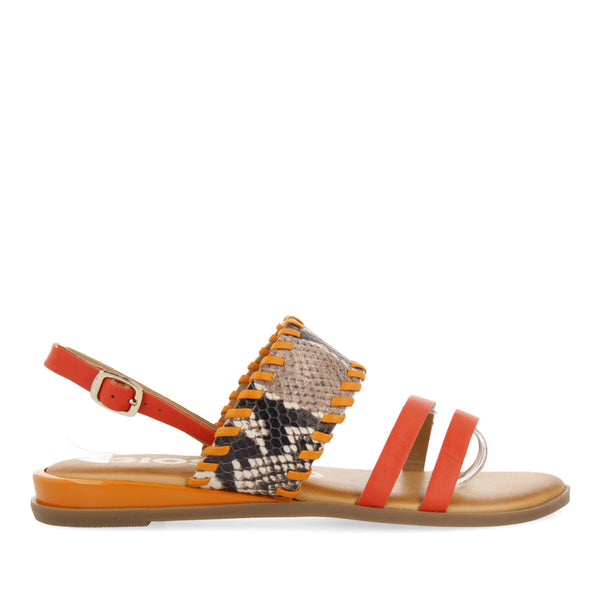 Sandalias naranja con print de serpiente para mujer braye 