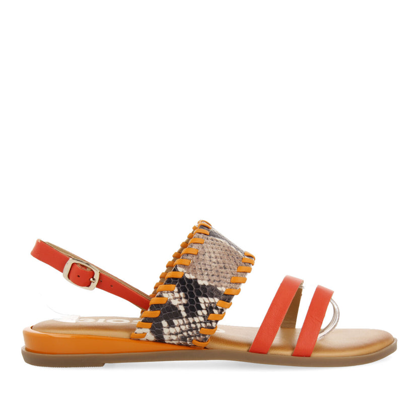 Sandalias naranja con print de serpiente para mujer braye 