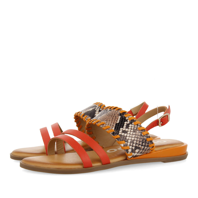 Sandalias naranja con print de serpiente para mujer braye 