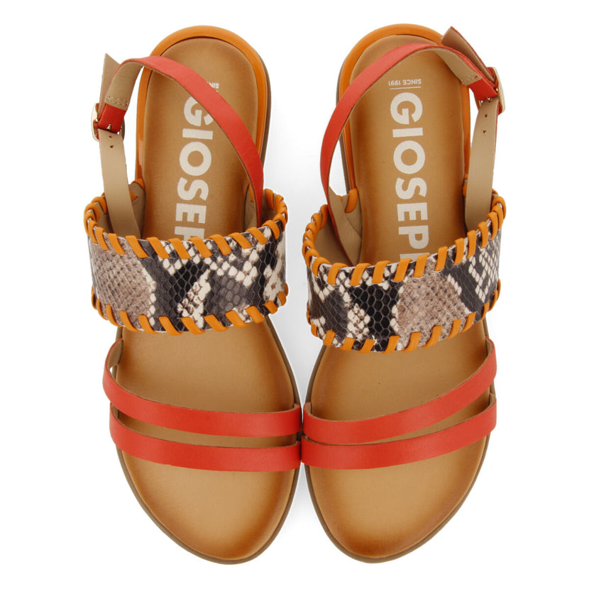 Sandalias naranja con print de serpiente para mujer braye 