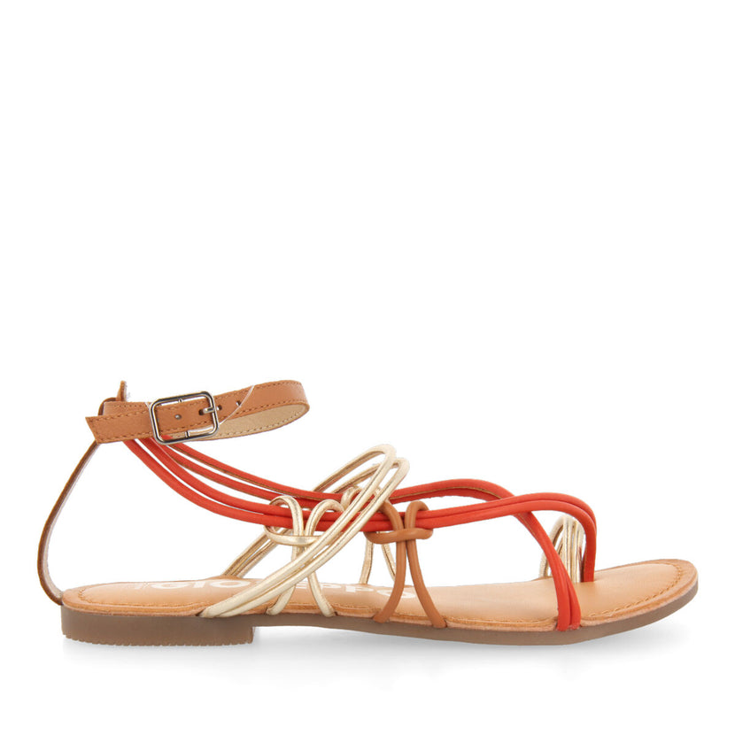 Sandalias planas con tiras naranja para mujer gualaca