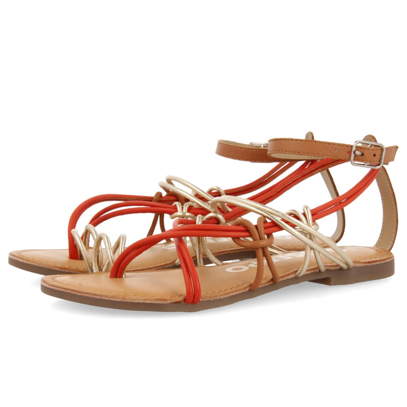Sandalias planas con tiras naranja para mujer gualaca