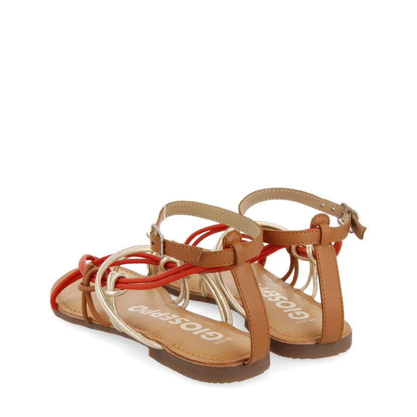Sandalias planas con tiras naranja para mujer gualaca