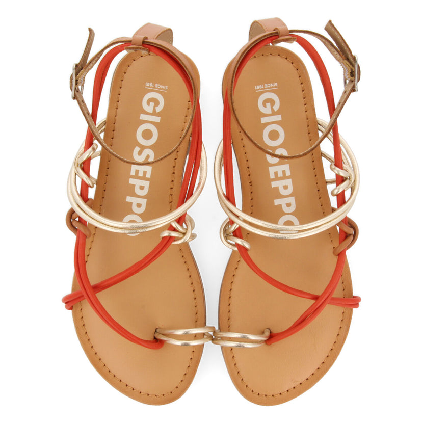 Sandalias planas con tiras naranja para mujer gualaca