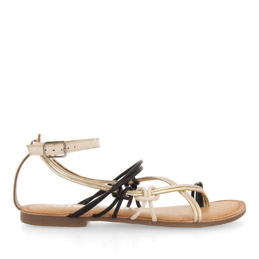 Sandalias planas con tiras negro para mujer gualaca