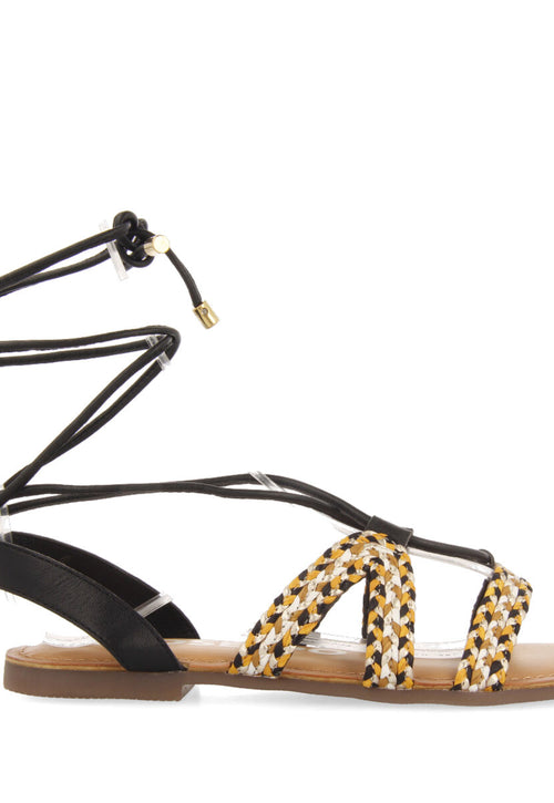 Sandalias planas de piel negras trenzadas con cordones para mujer davao  