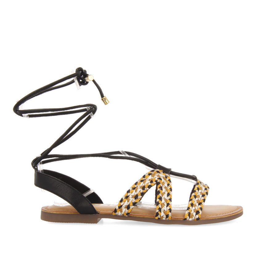 Sandalias planas de piel negras trenzadas con cordones para mujer davao  