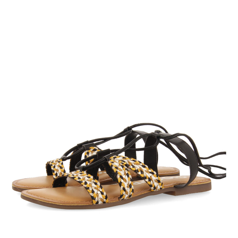 Sandalias planas de piel negras trenzadas con cordones para mujer davao  