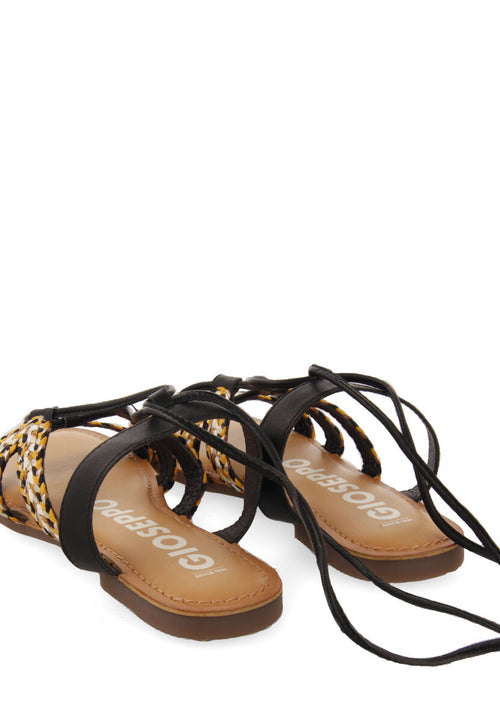 Sandalias planas de piel negras trenzadas con cordones para mujer davao  