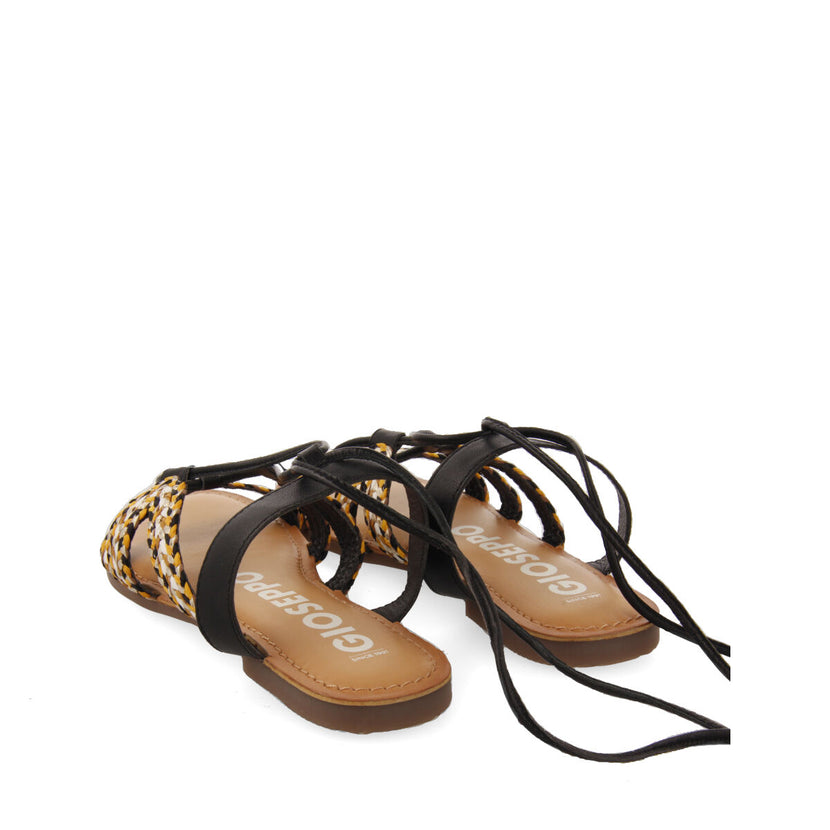 Sandalias planas de piel negras trenzadas con cordones para mujer davao  