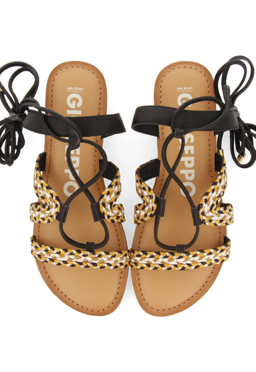 Sandalias planas de piel negras trenzadas con cordones para mujer davao  