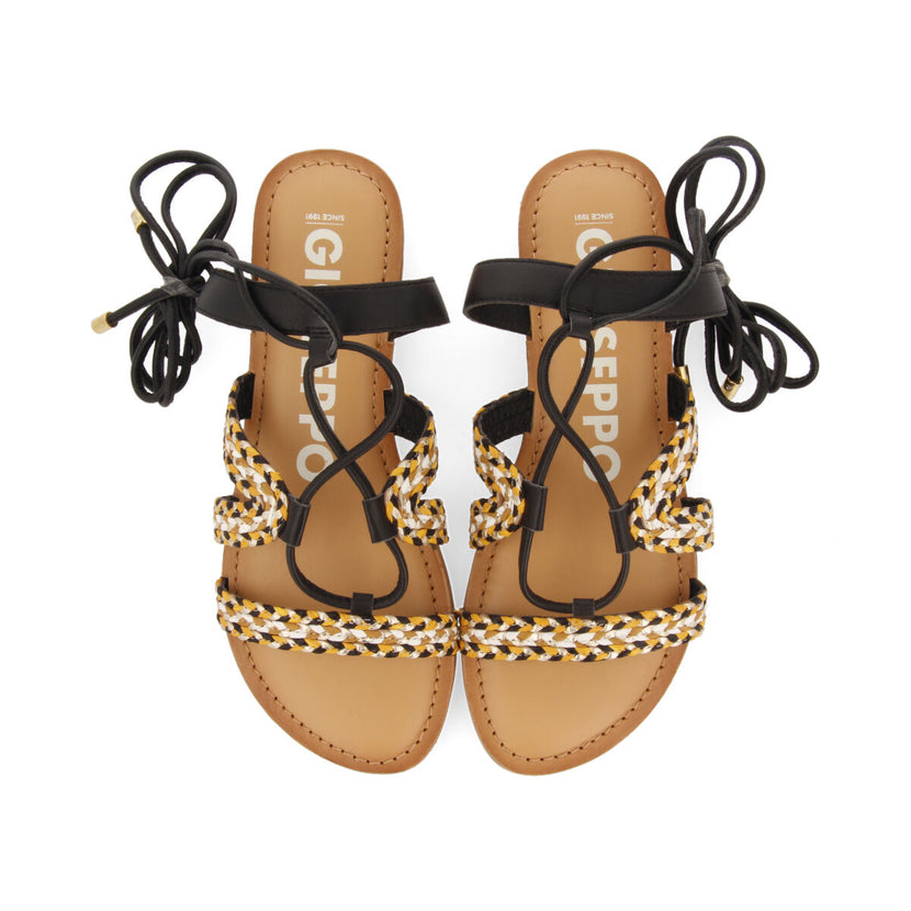 Sandalias planas de piel negras trenzadas con cordones para mujer davao  