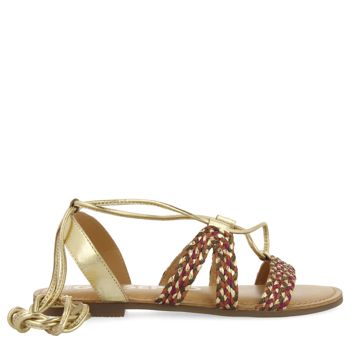 Sandalias planas de piel doradas trenzadas con cordones para mujer davao  