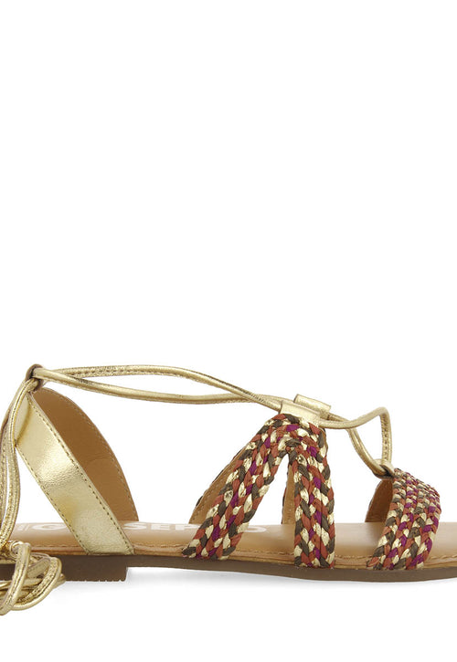 Sandalias planas de piel doradas trenzadas con cordones para mujer davao  