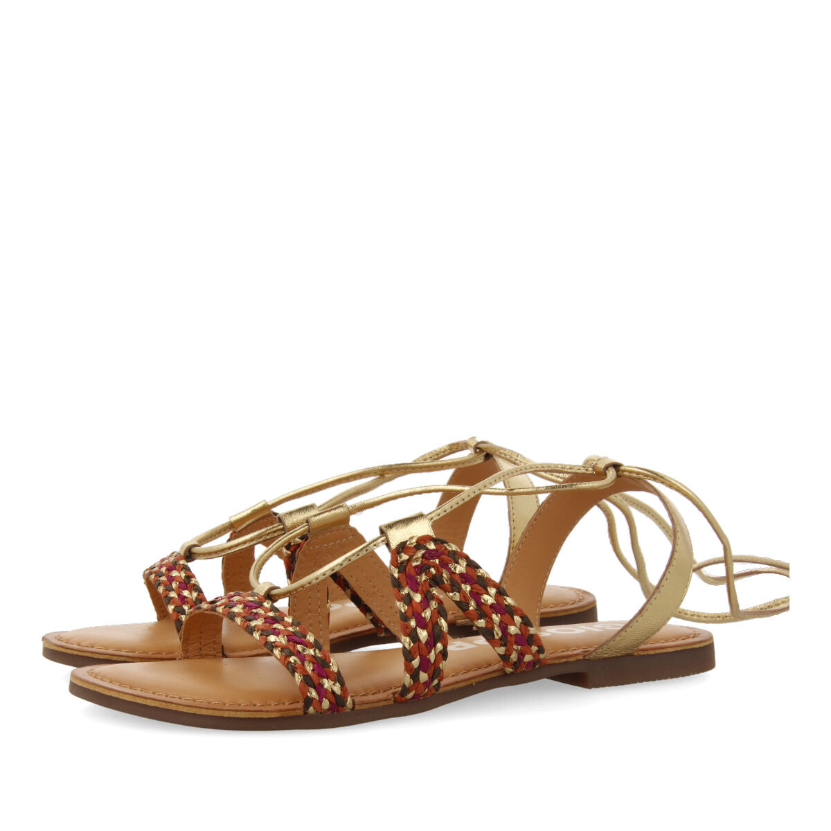 Sandalias planas de piel doradas trenzadas con cordones para mujer davao  