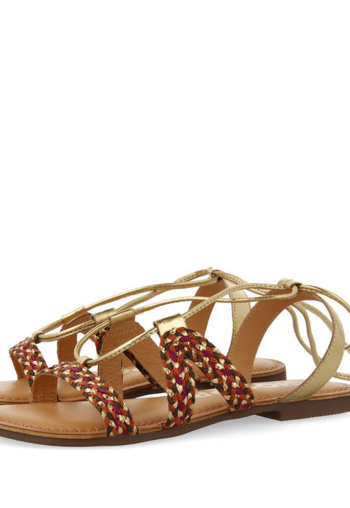 Sandalias planas de piel doradas trenzadas con cordones para mujer davao  