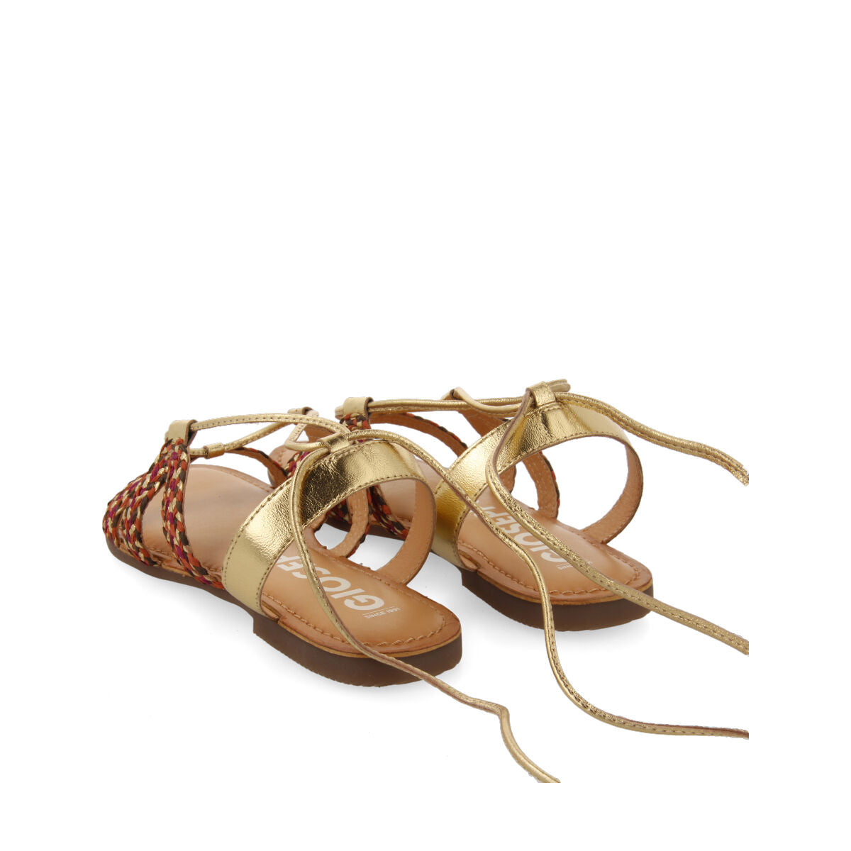 Sandalias planas de piel doradas trenzadas con cordones para mujer davao  