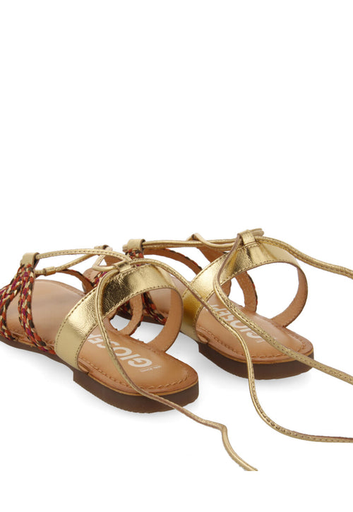 Sandalias planas de piel doradas trenzadas con cordones para mujer davao  