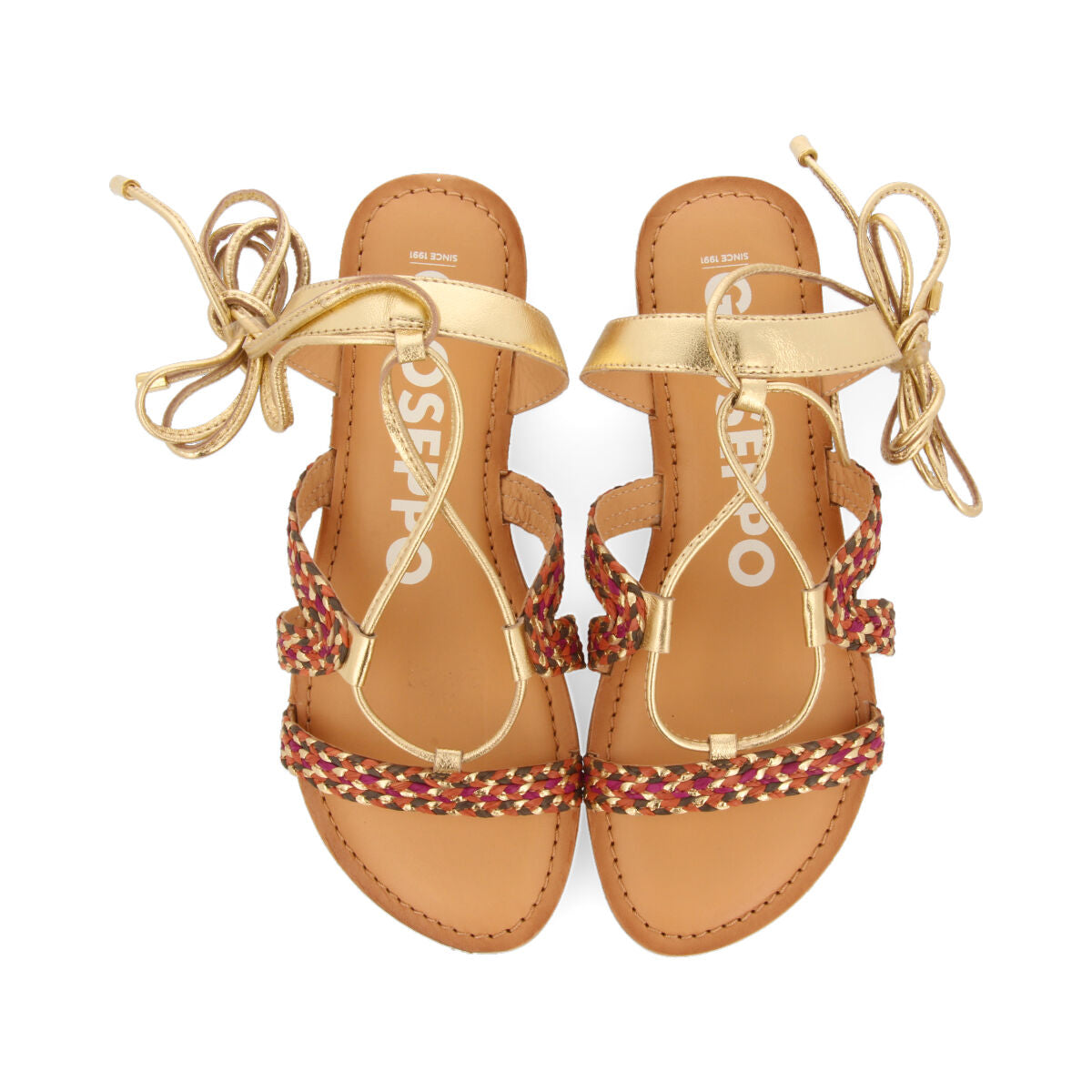 Sandalias planas de piel doradas trenzadas con cordones para mujer davao  