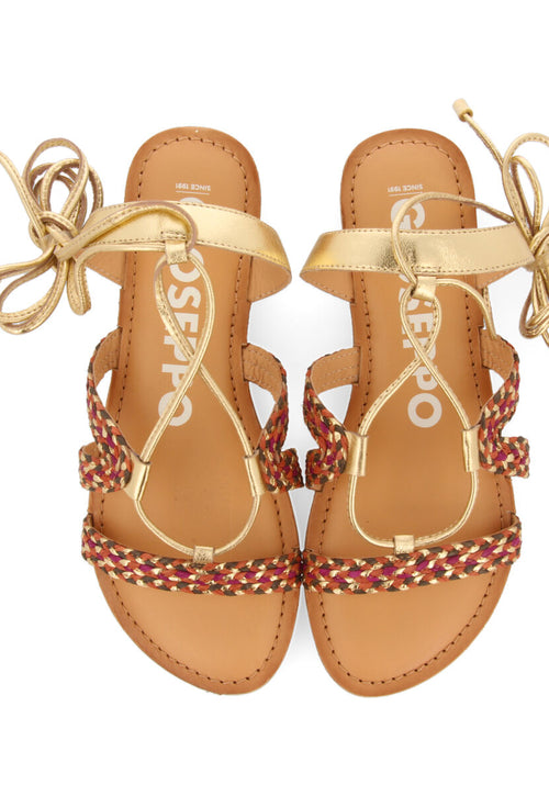 Sandalias planas de piel doradas trenzadas con cordones para mujer davao  