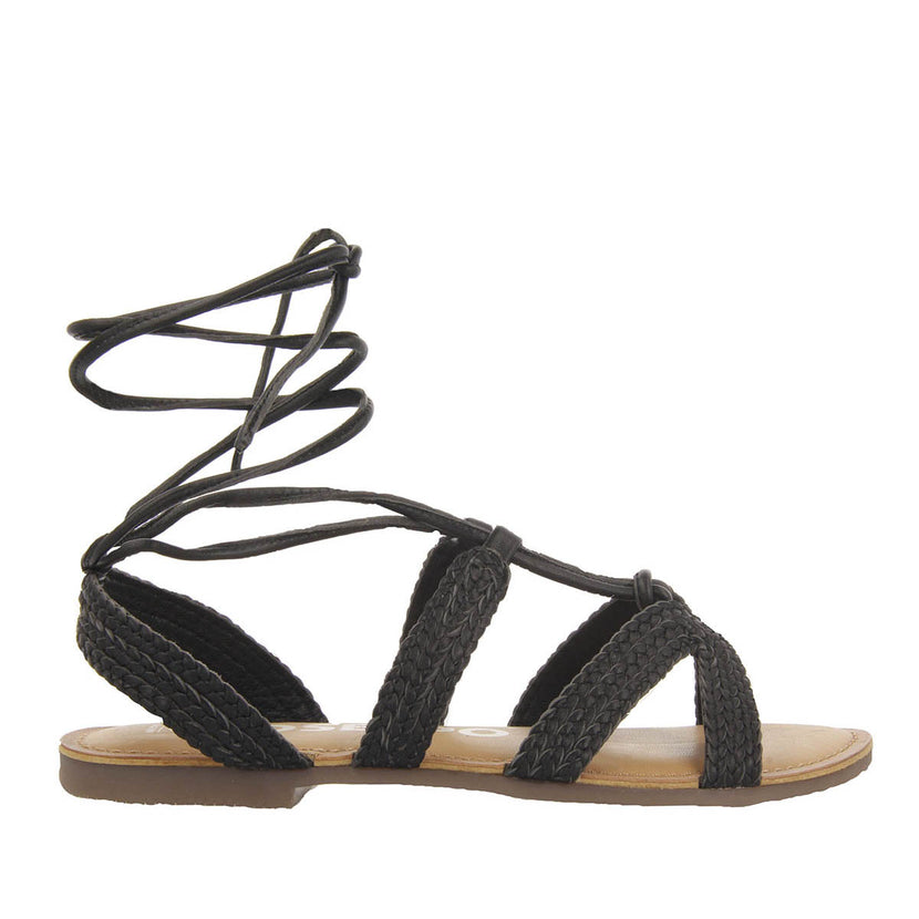 Sandalias planas de piel negras trenzadas con cordones para mujer darney 