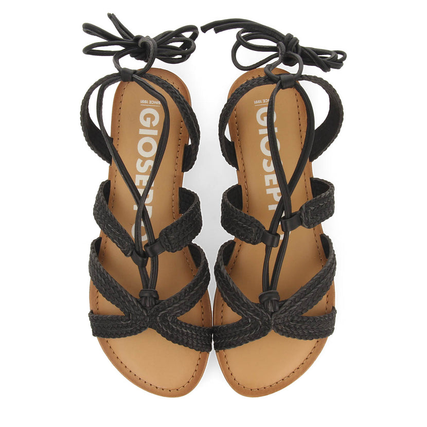 Sandalias planas de piel negras trenzadas con cordones para mujer darney 