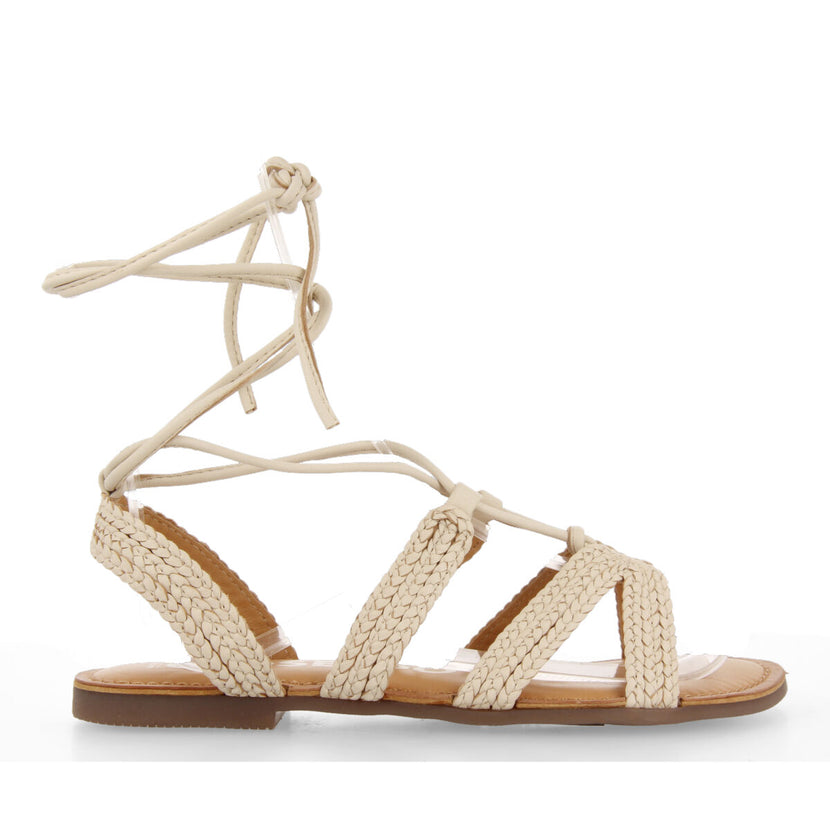 Sandalias planas de piel off-white trenzadas con cordones para mujer darney 