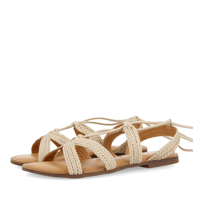 Sandalias planas de piel off-white trenzadas con cordones para mujer darney 